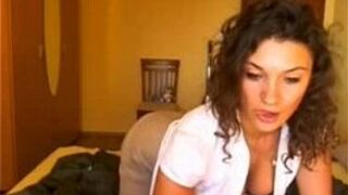 Curly hair brunette with sexy body stripping porn video