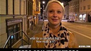 Cute blonde Czech student is paid for sex in public porn video